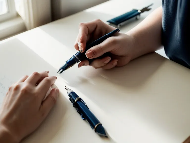 Manos escribiendo con pluma fuente en un cuaderno grueso, práctica de escritura dentro del teletrabajo consciente