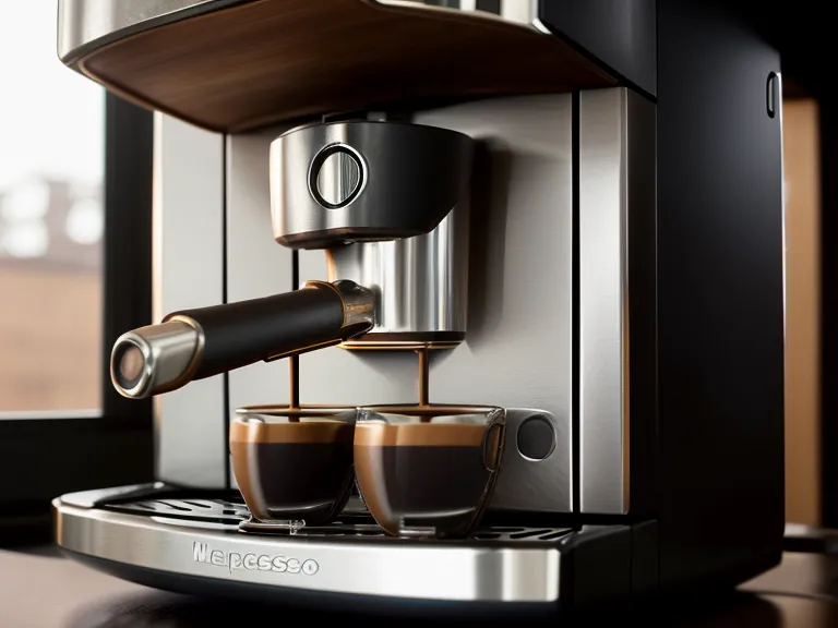 Cafetera con vapor y teléfono con notificaciones en un ambiente matutino tenue
