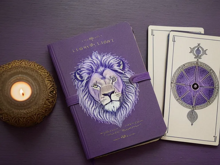 Carta de tarot La Fuerza sobre un cuaderno violeta con apuntes manuscritos